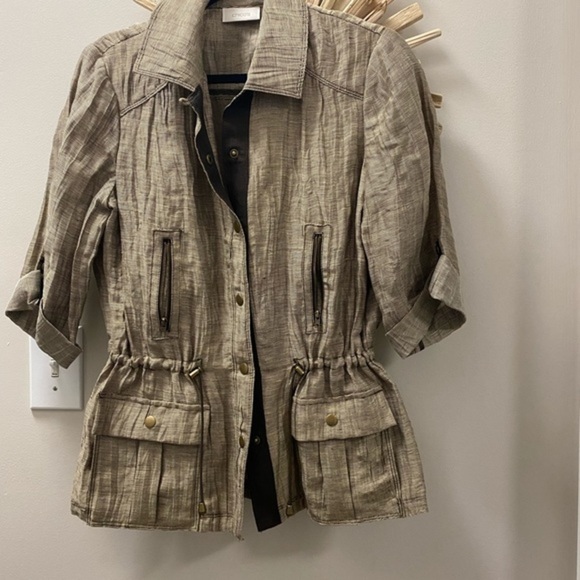Chico’s Taupe Winched Waist Lightweight Jacket. - Picture 1 of 13